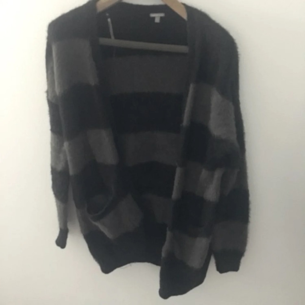 Fuzzy striped long cardigan